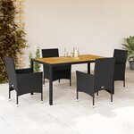 vidaXL Ensemble à manger de jardin et coussins 5 Pièces noir rotin acacia