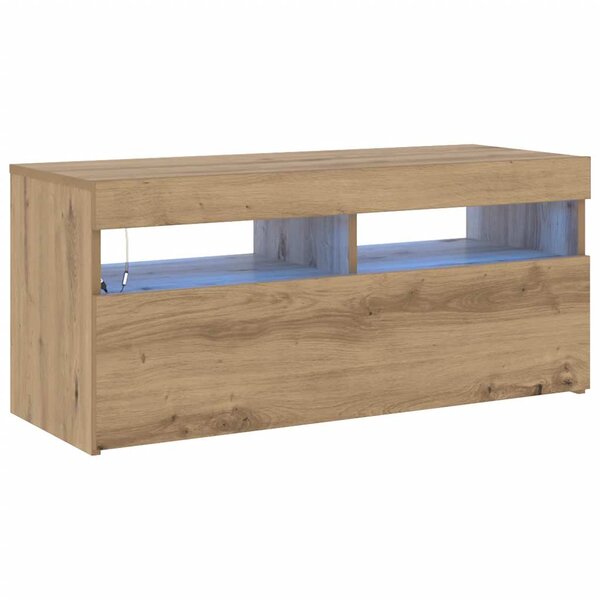 vidaXL Meuble TV avec lumières LED chêne artisanal bois d'ingénierie