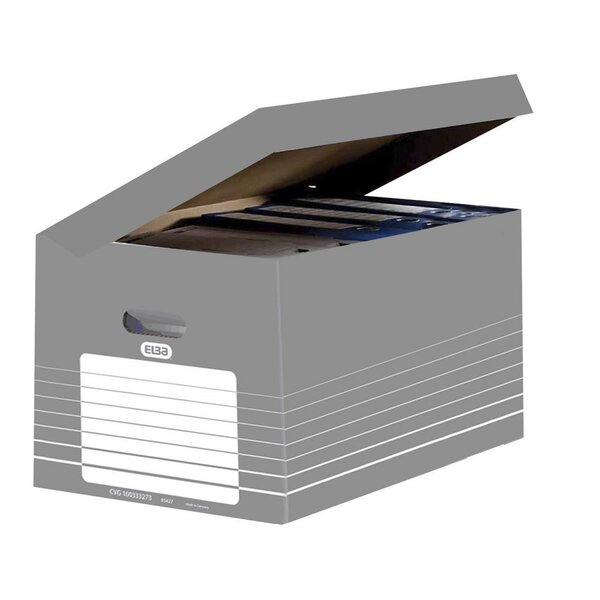Lot de 10 boîtes de rangement avec couvercle S10, Gris et blanc, 280 x 345 x 450 mm