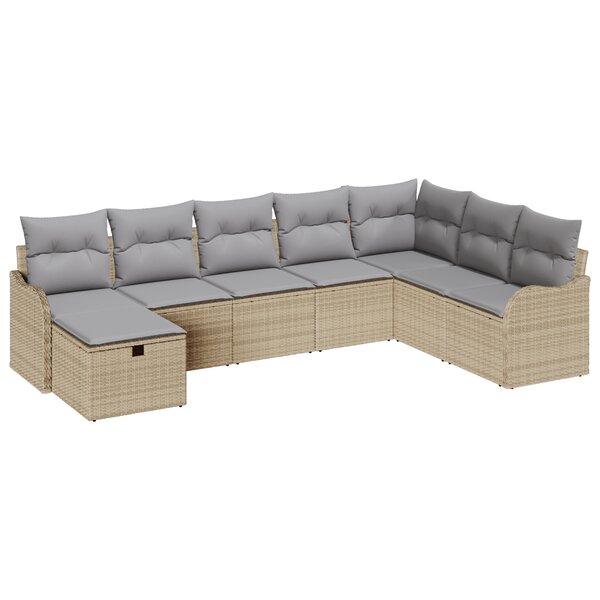 Ensemble de canapé de jardin 8 pièces avec coussins en poly rotin beige