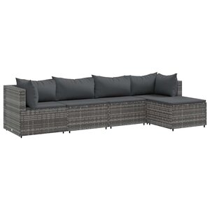 vidaXL Salon de jardin 5 Pièces avec coussins Gris Résine tressée