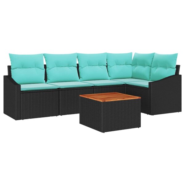 vidaXL Ensemble de canapé de jardin avec coussin 6 Pièces Noir polyrotin