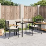 vidaXL Ensemble à manger de jardin avec coussins 3 Pièces Noir