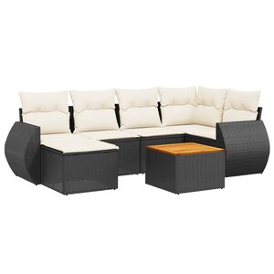 vidaXL Salon de jardin 7 Pièces avec coussins noir résine tressée