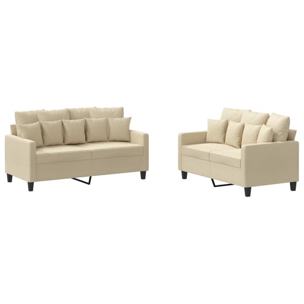 vidaXL Ensemble de canapés 2 Pièces avec coussins Crème Tissu