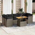 vidaXL Salon de jardin 8 Pièces avec coussins gris résine tressée