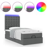 vidaXL Lit ottoman avec matelas et LED gris foncé 90x200 cm tissu