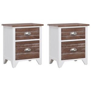 vidaXL Table de chevet 2 Pièces avec 2 tiroirs Marron et blanc