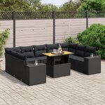 vidaXL Salon de jardin 10 Pièces avec coussins noir résine tressée