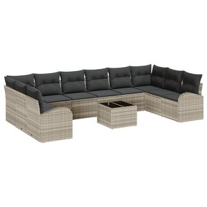 Ensemble de Canapés de Jardin de 11 Pièces avec Coussins Gris Rotin Synthétique