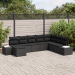 vidaXL Ensemble de jardin de 8 pièces avec coussins en poly rattan noir