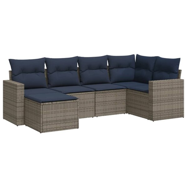 vidaXL Salon de jardin 6 Pièces avec coussins gris résine tressée
