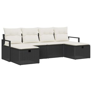vidaXL Ensemble de Canapés avec coussin 6 Pièces Noir et Crème polyrotin