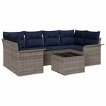 vidaXL Ensemble de canapé de jardin 7 Pièces Gris et marine polyrotin