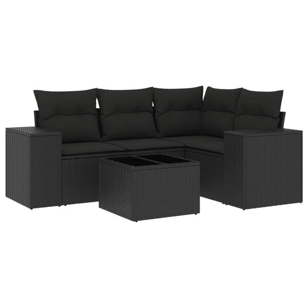 vidaXL Salon de jardin 5 Pièces avec coussins noir résine tressée