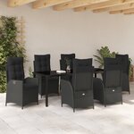vidaXL Ensemble de salle à manger de jardin 7 pièces avec coussins Noir Rattan poly