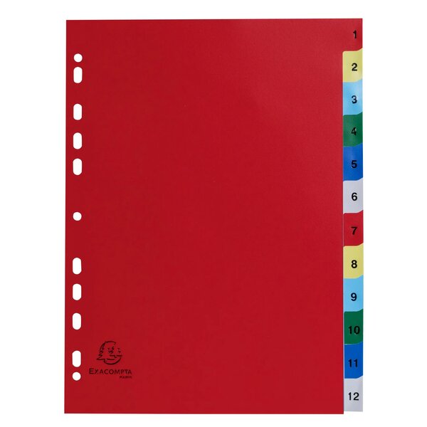 Intercalaires Imprimés Numériques Polypropylène 12/100e - 12 Positions - A4 - Assorties Vives - X 20 - Exacompta