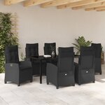vidaXL Ensemble de salle à manger de jardin de 7 pièces avec coussins en rattan poly noir