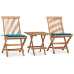 vidaXL Mobilier à dîner d'extérieur pliable avec coussin 3 Pièces Teck