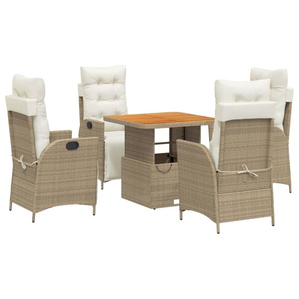 vidaXL Ensemble à manger de jardin avec coussins 5Pièces Beige poly rotin