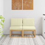 vidaXL 2 pc Sofa de milieu extérieur Bois d'Acacia Massif Blanc