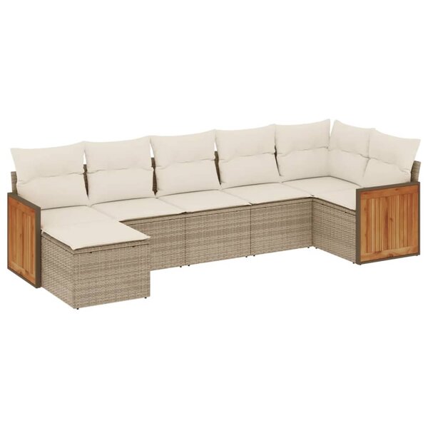 vidaXL Salon de jardin avec coussins 7 Pièces beige résine tressée