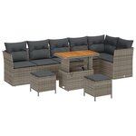 Ensemble de Canapé de Jardin 9 Pièces avec Coussins Rattan Gris Poly Acacia