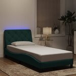 vidaXL Cadre de lit avec LED sans matelas vert foncé 90x190 cm velours