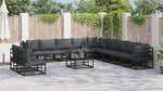 vidaXL Ensemble de canapé de jardin avec coussin 11 Pièces Noir Aluminium