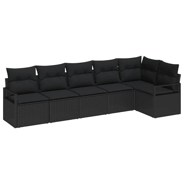 vidaXL Ensemble de canapé de jardin 6 Pièces Noir Poly rotin