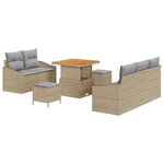 vidaXL Ensemble de Canapé de Jardin 8 Pièces avec Coussins Beige Poly Rattan Acacia