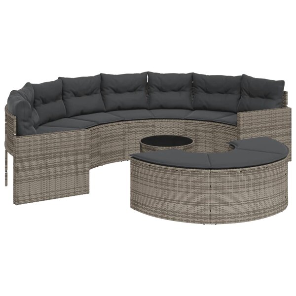 vidaXL Salon de jardin 3 Pièces demi-rond gris résine tressée
