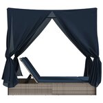 vidaXL Chaise longue double avec toit et rideaux gris résine tressée