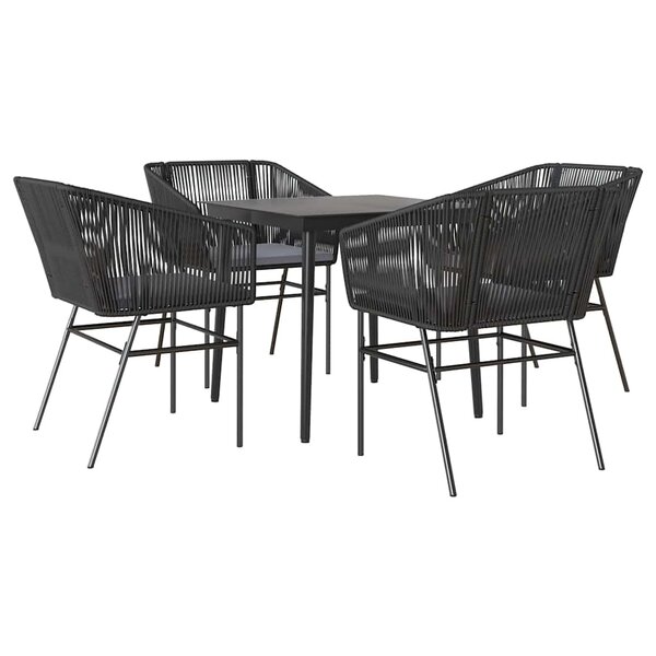 vidaXL Ensemble à manger de jardin et coussins 5 Pièces noir rotin verre