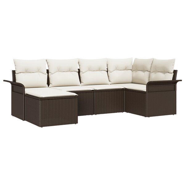vidaXL Ensemble de Canapé de Jardin de 6 Pièces avec Coussins Marron en Rattan Synthétique