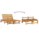 Chaise longue double vidaXL avec des roulettes et un coussin en bois d'acacia massif