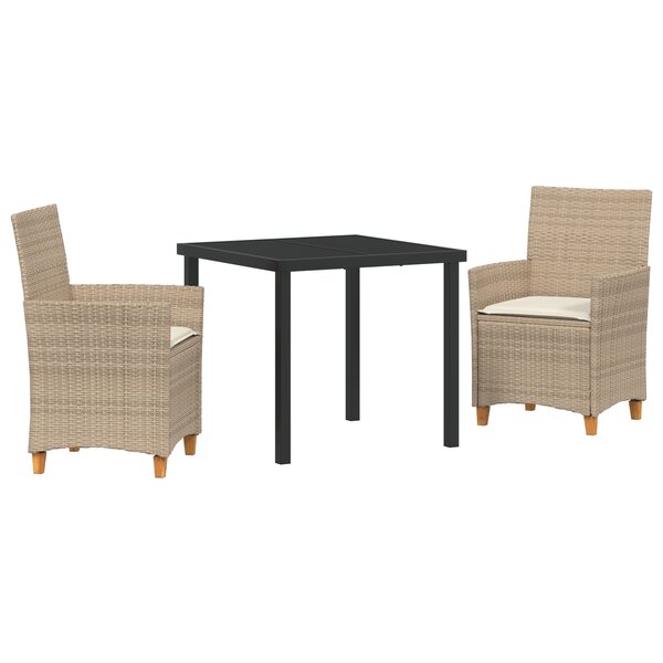vidaXL Ensemble de salle à manger de jardin 3 pièces avec coussins Beige Poly Rattan