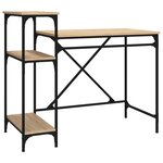 Bureau table poste de travail meuble d'ordinateur informatique étude avec étagères chêne 105 x 50 x 90cm bois d'ingénierie et fer brun 02_0023485