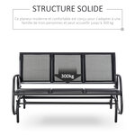 Banc à bascule de jardin 3 places design contemporain grand confort accoudoirs assise et dossier ergonomique acier textilène noir