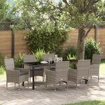 Ensemble de salle à manger de jardin 7 pièces avec coussins en poly rattan gris vidaXL