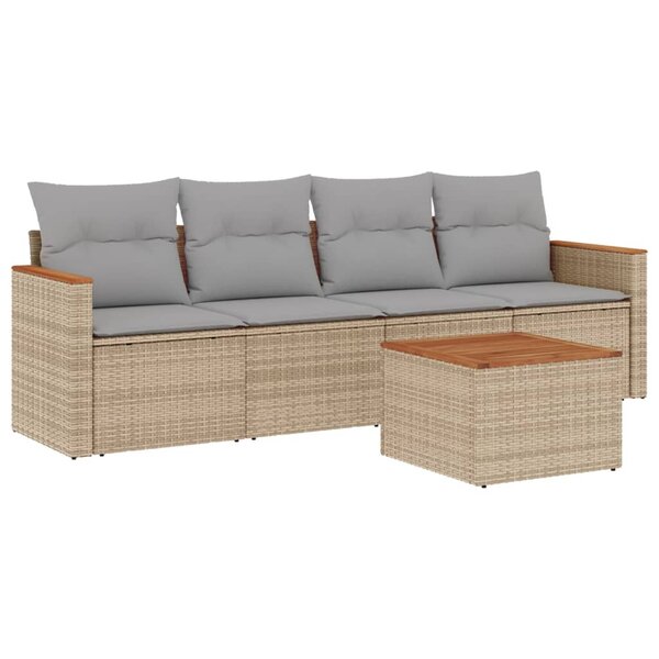vidaXL Salon de jardin avec coussins 5Pièces mélange beige résine tressée