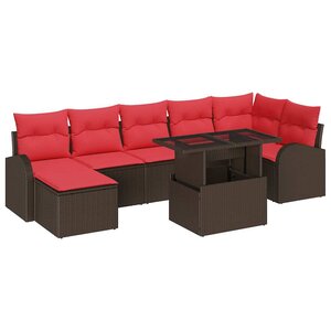 vidaXL Ensemble de canapé de jardin avec coussin 8 Pièces Marron et rouge