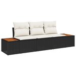 Set de Canapé de Jardin 3 Pièces avec Coussins Noir Rattan Acacia
