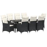 vidaXL Ensemble de Salle à Manger de Jardin 9 Pièces avec Coussins Rattan Poly Noir