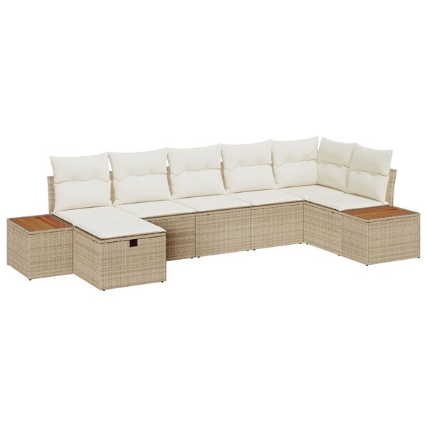 vidaXL Ensemble de 7 Pièces de Canapé de Jardin avec Coussins Beige en Rattan
