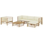 vidaXL Salon de jardin 6 Pièces avec coussins blanc crème bambou