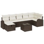vidaXL Ensemble de Canapé de Jardin 8 Pièces avec Coussins Marron Rattan Poly