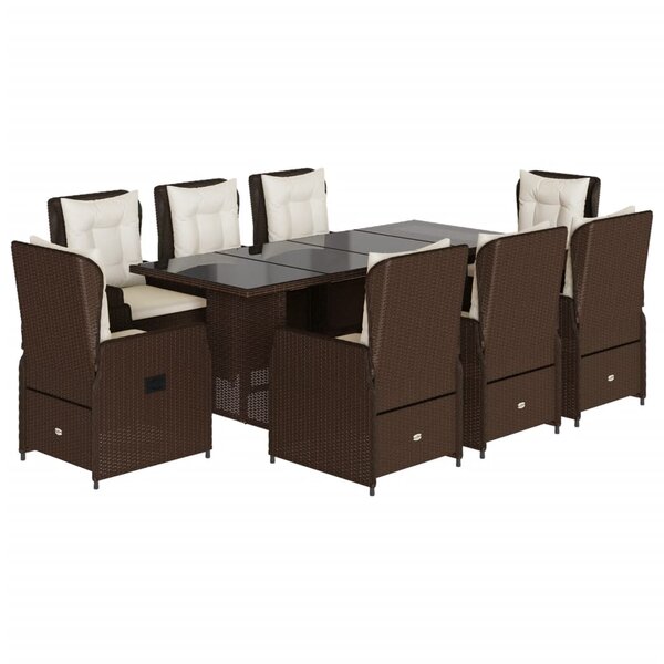 vidaXL Ensemble à manger de jardin et coussins 9 Pièces marron poly rotin