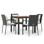 vidaXL Ensemble à manger de jardin coussins 5Pièces Noir Résine tressée