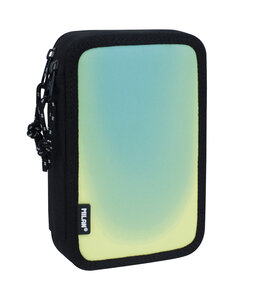 Plumier à 2 compartiments avec contenu Sunset  noir et vert